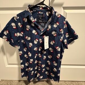 Denim & Flower Navy Shirt with Santa Pattern